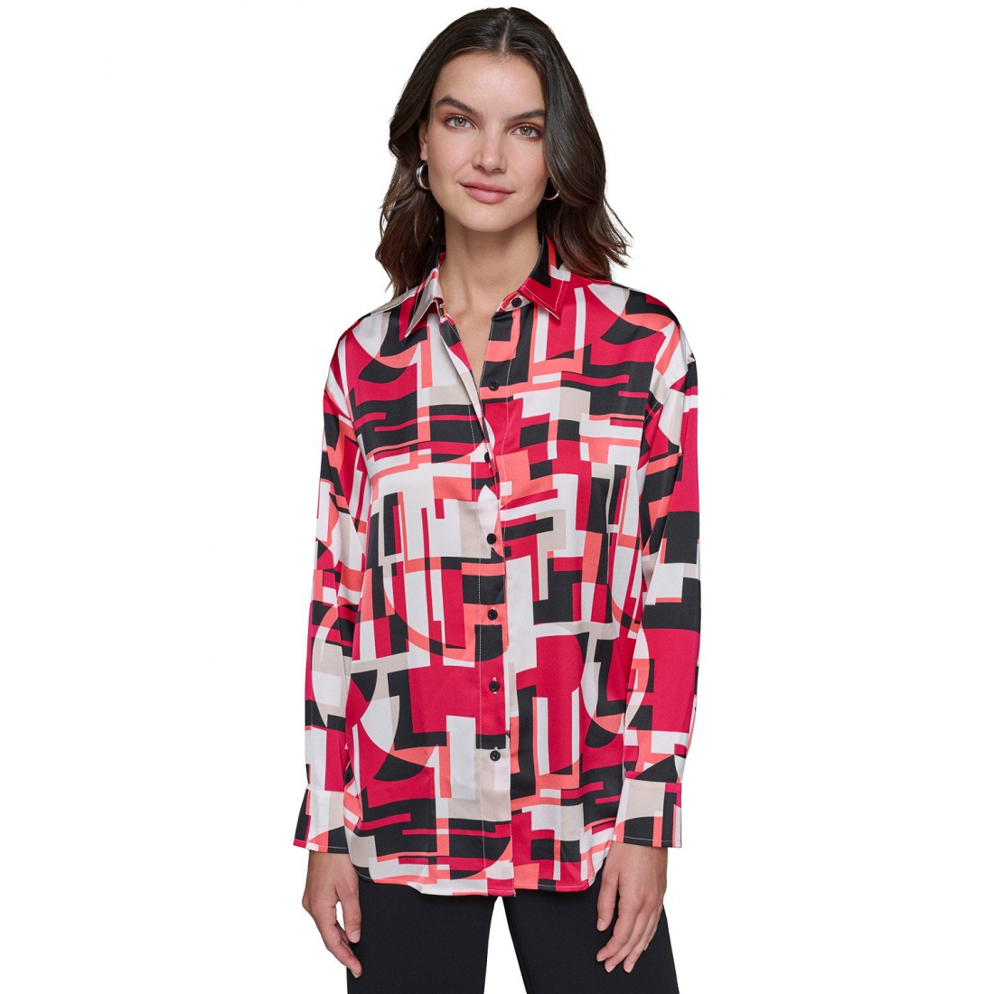 'Satin Printed Oversized Button-Front' für Damen