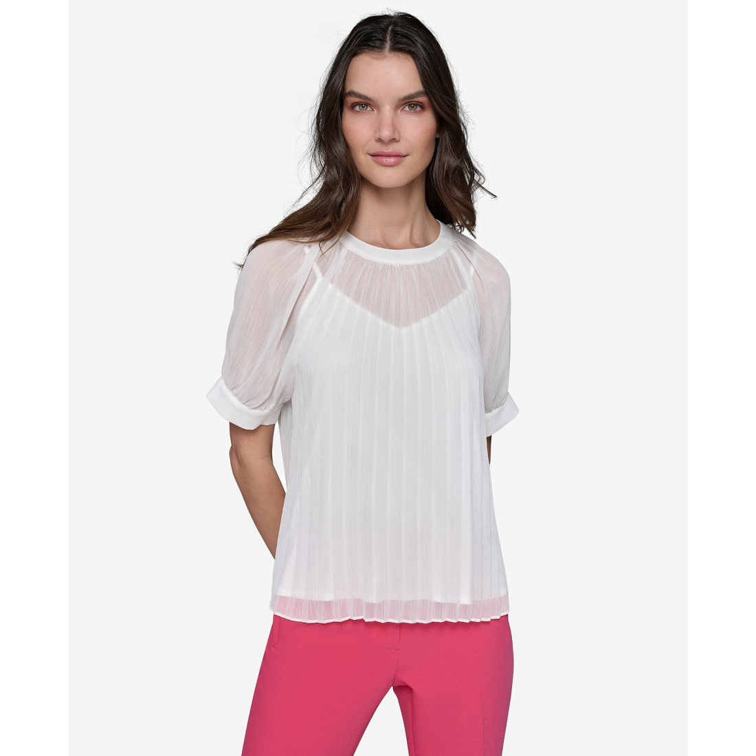 Blouse à manches courtes 'Pleated Chiffon' pour Femmes