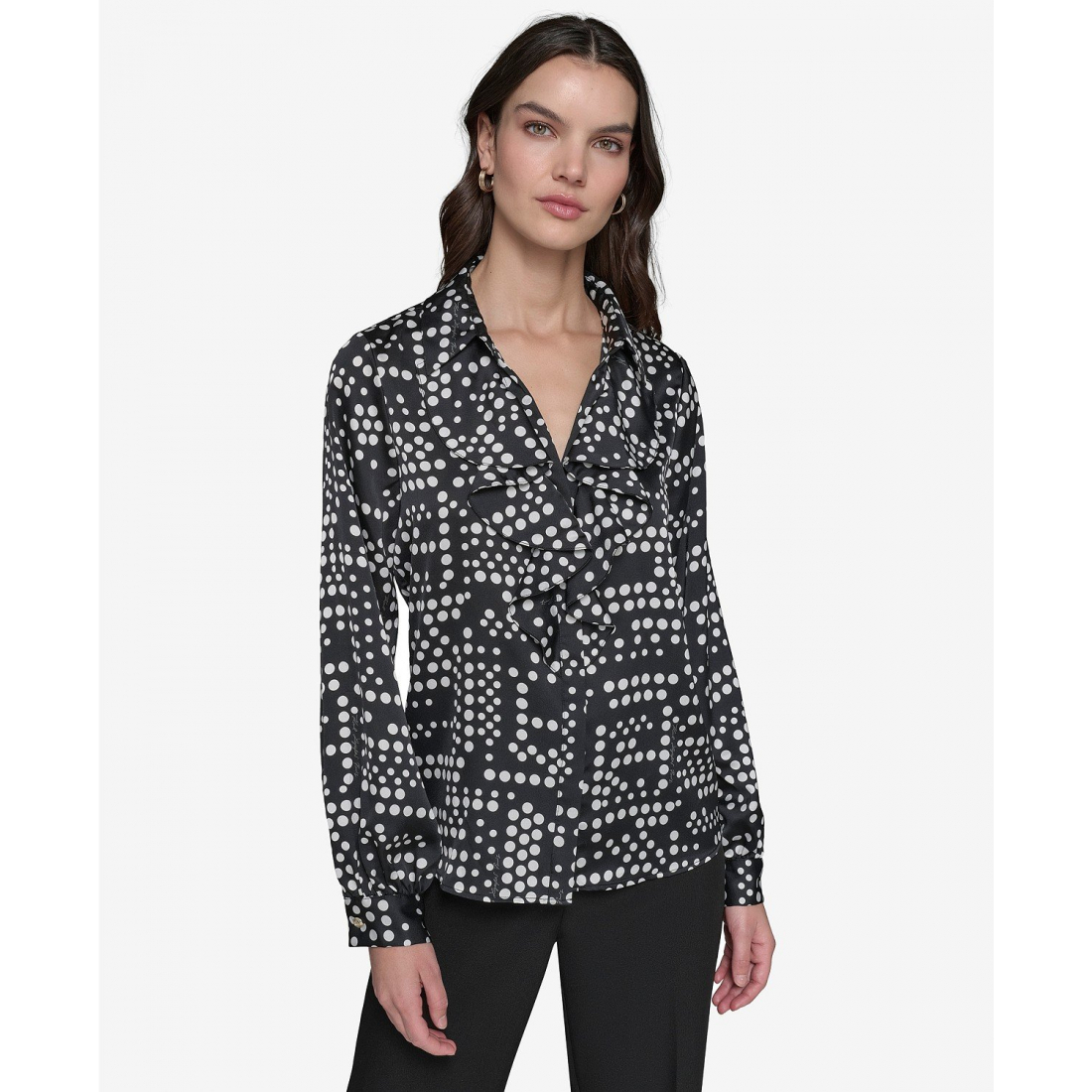 'Ruffled Dot-Print' Langärmelige Bluse für Damen