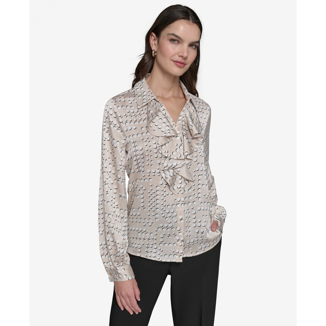 'Ruffled Dot-Print' Langärmelige Bluse für Damen