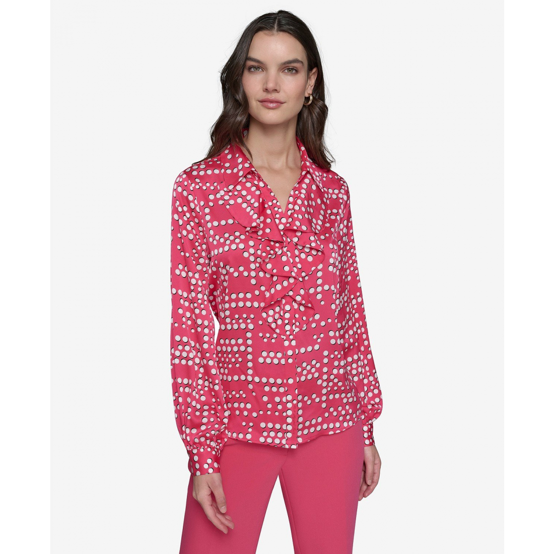 Blouse à manches longues 'Ruffled Dot-Print' pour Femmes