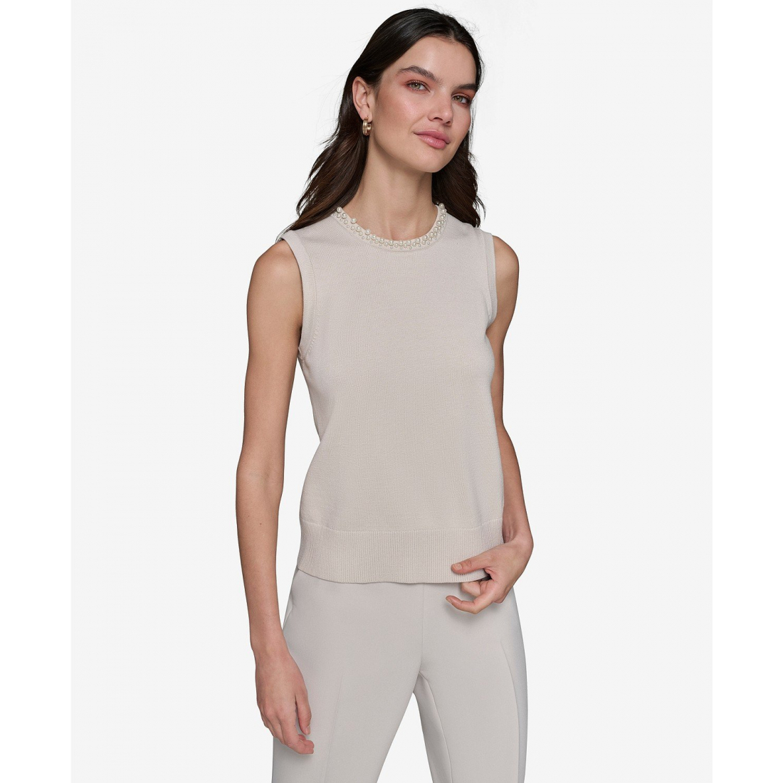 Haut sans manches 'Embellished-Neck Knit' pour Femmes