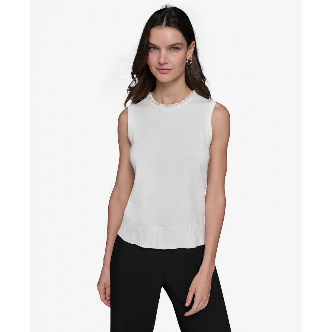 Haut sans manches 'Embellished-Neck Knit' pour Femmes