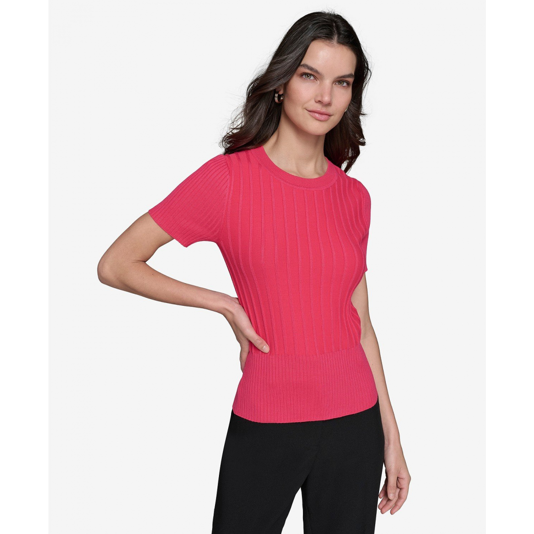 Pull à manches courtes 'Ribbed' pour Femmes
