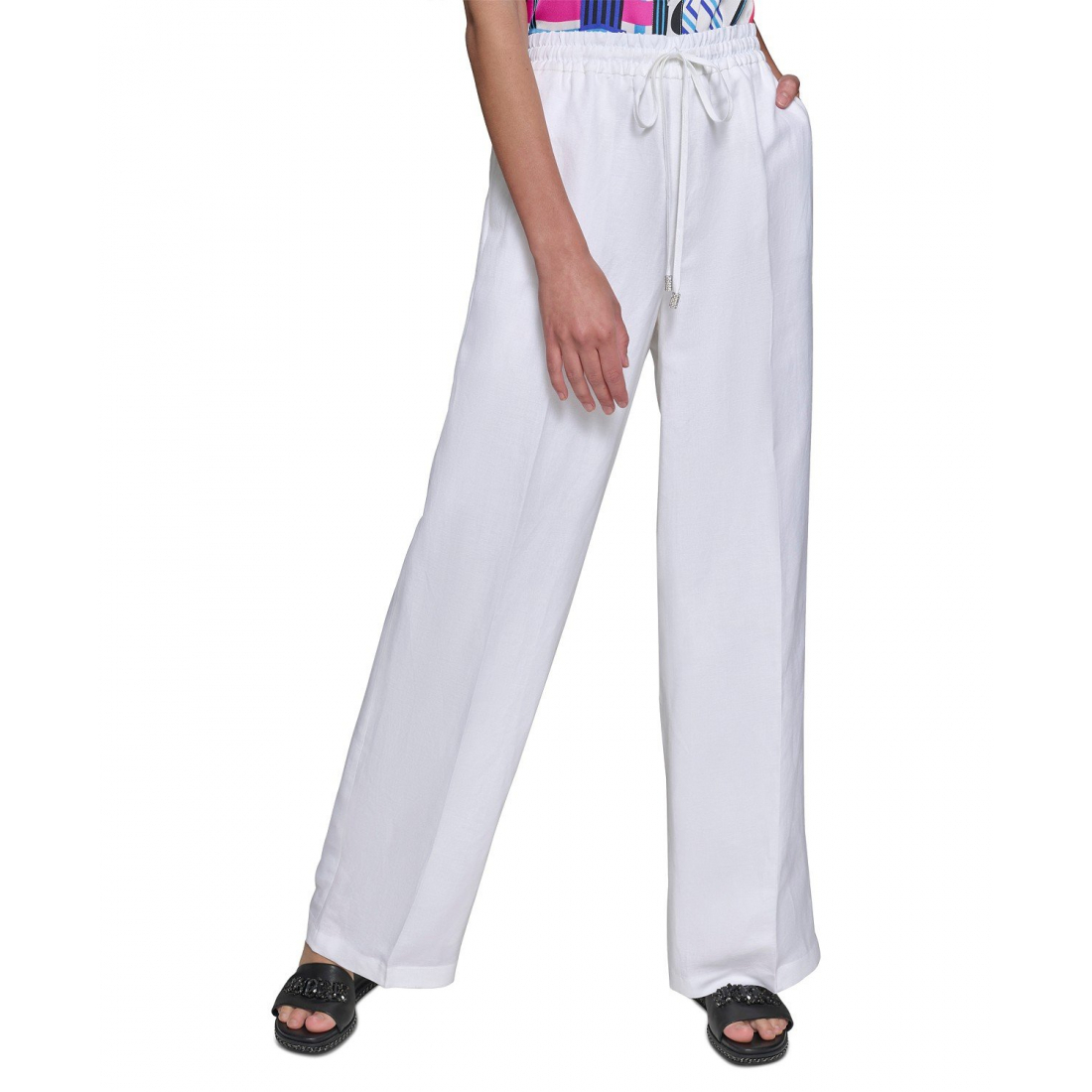 Pantalon 'Linen-Blend Wide-Leg Drawstring' pour Femmes