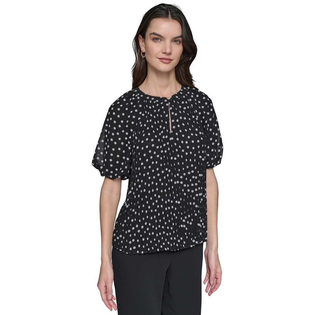 Top à manches courtes 'Printed Chiffon Pleated' pour Femmes