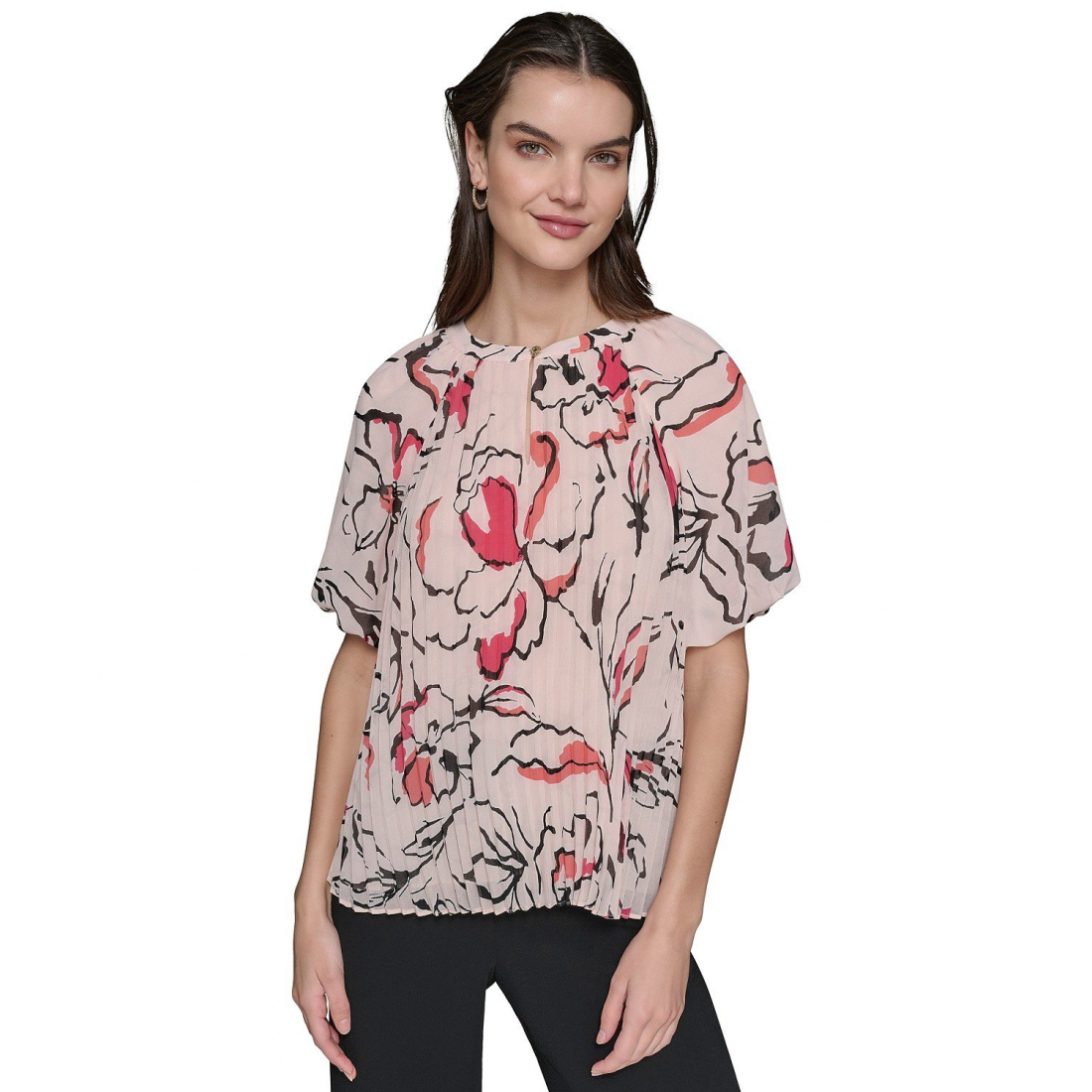 Top à manches courtes 'Printed Chiffon Pleated' pour Femmes