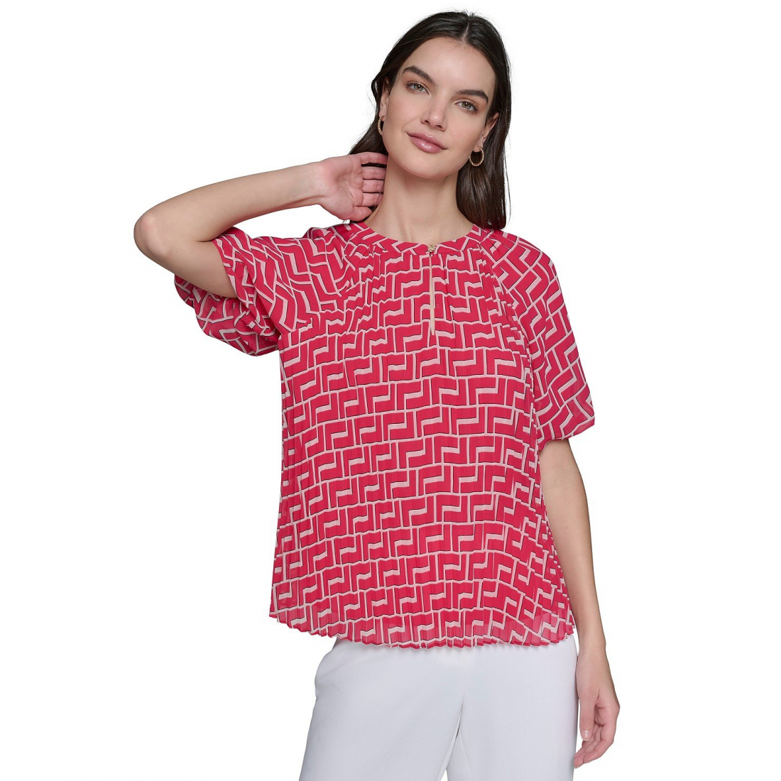 Top à manches courtes 'Printed Chiffon Pleated' pour Femmes