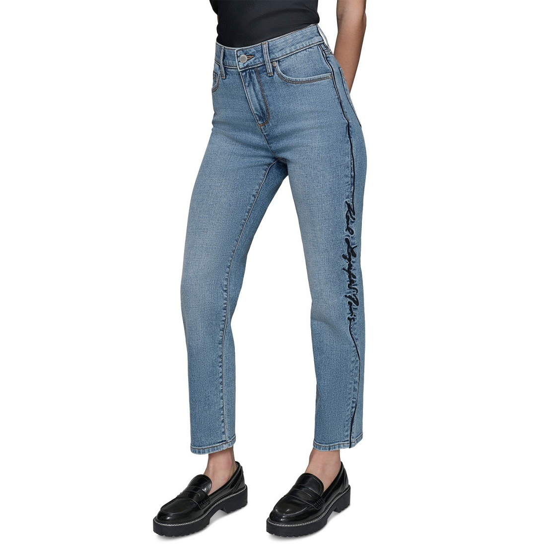 Women's 'Script Logo-Trim Mid-Rise Straight' Jeans