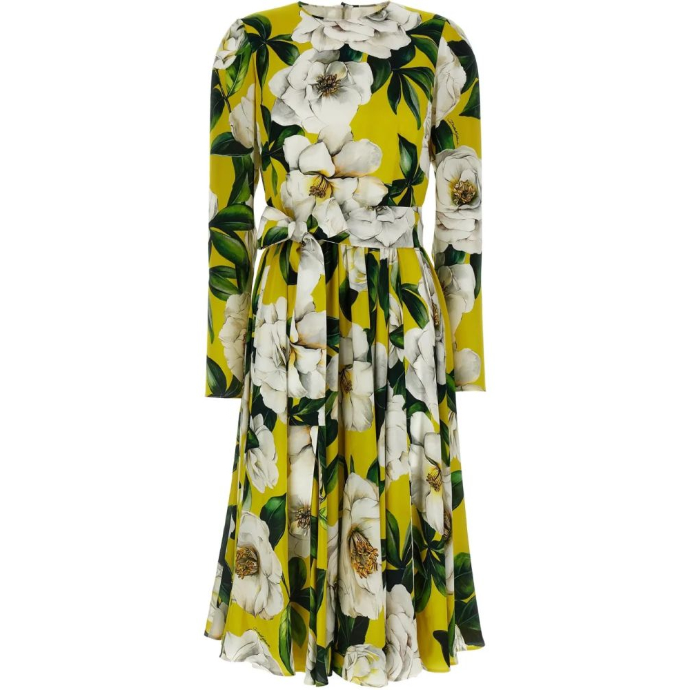 'Floral-Print Belted' Kleid mit langen Ärmeln für Damen