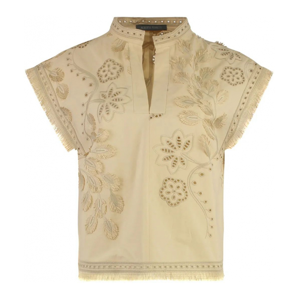 Top à manches courtes 'Embroidered Fringe-Edge' pour Femmes