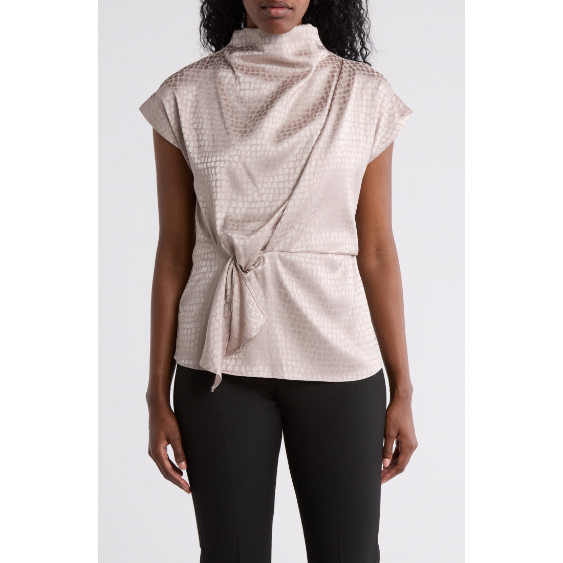 'Textured Cap Sleeve Tie Waist' Kurzarm Top für Damen