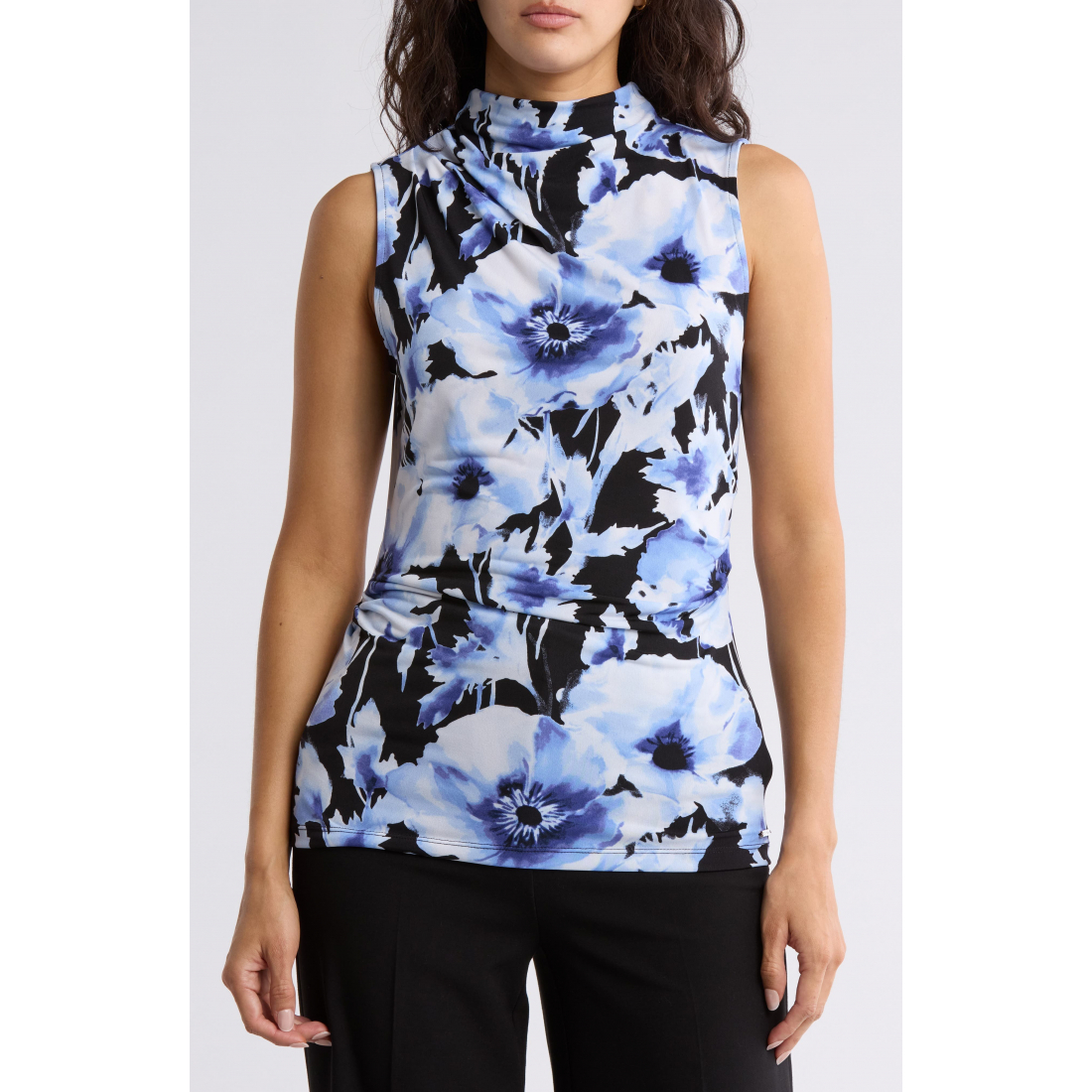 Women's 'Floral Funnel Neck' Sleeveless Top