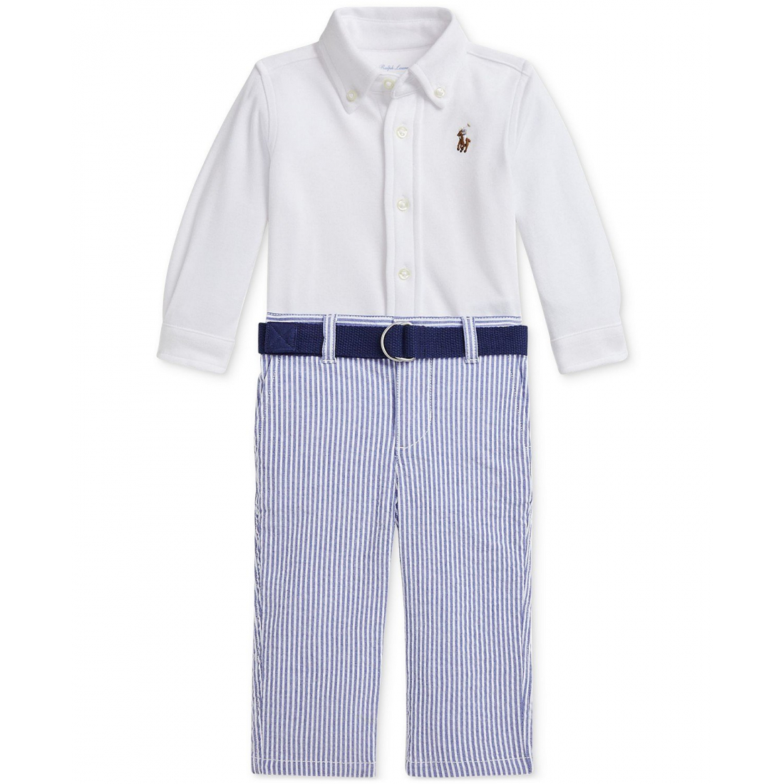 'Button-Down Shirt, Belt & Seersucker Pants Set' pour Bébés garçons