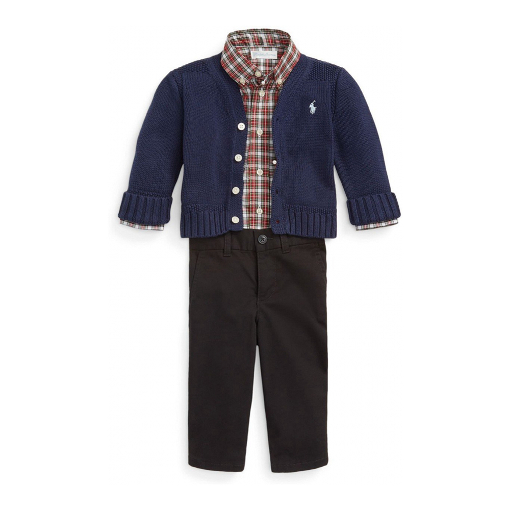 'Combed Cotton V-Neck Cardigan' pour Bébés garçons