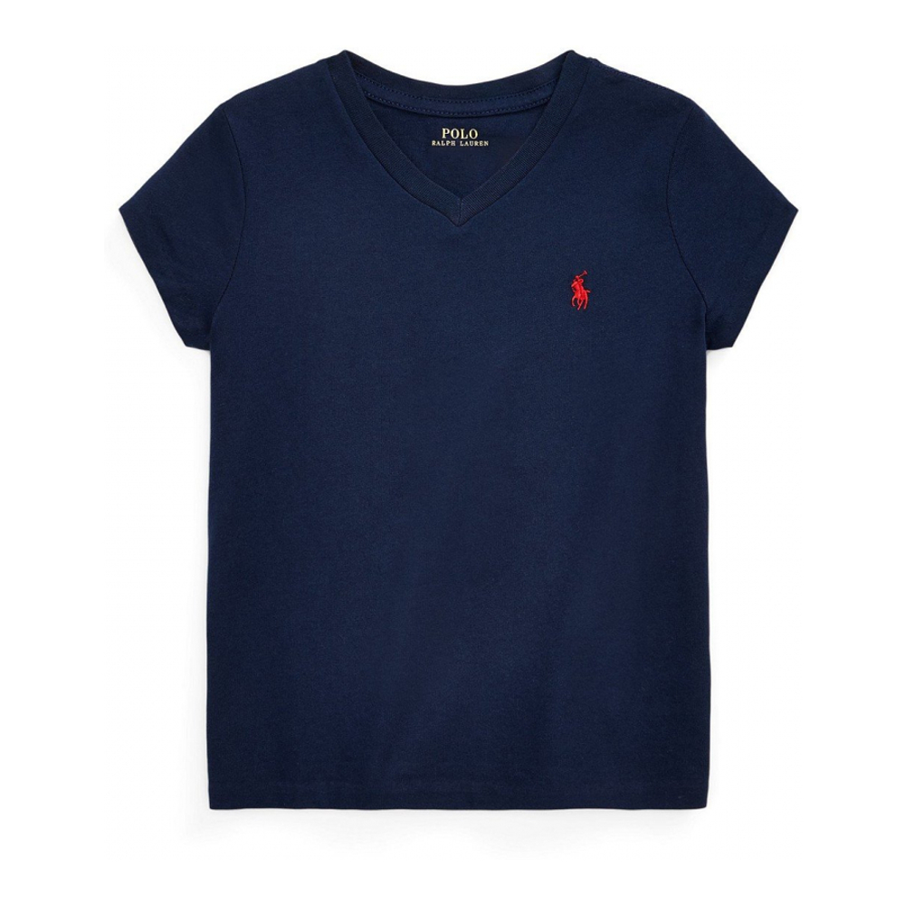'Short Sleeve Cotton Jersey V-Neck T-shirt' pour Filles