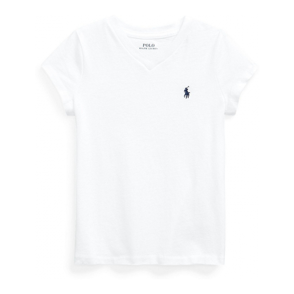 'Short Sleeve Cotton Jersey V-Neck T-shirt' pour Filles