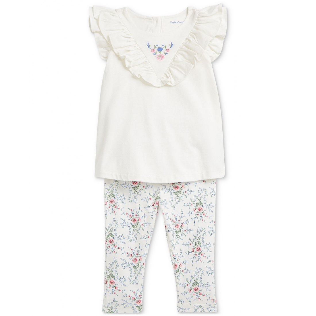 'Cotton Ruffled Top & Floral Leggings Set' pour Bébés filles