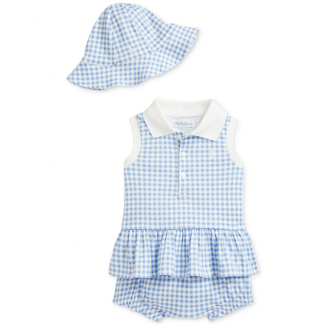 'Gingham Hat, Peplum Polo Shirt & Hat Set' pour Bébés filles