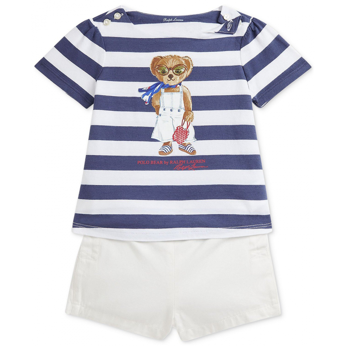 'Striped Polo Bear Tee & Twill Short Set' pour Bébés filles