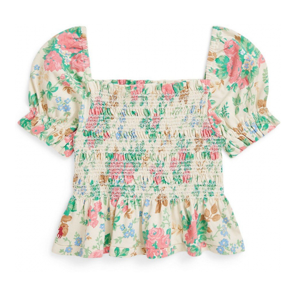 Toddler & Little Girl's 'Floral Smocked Jersey Peplum Top'