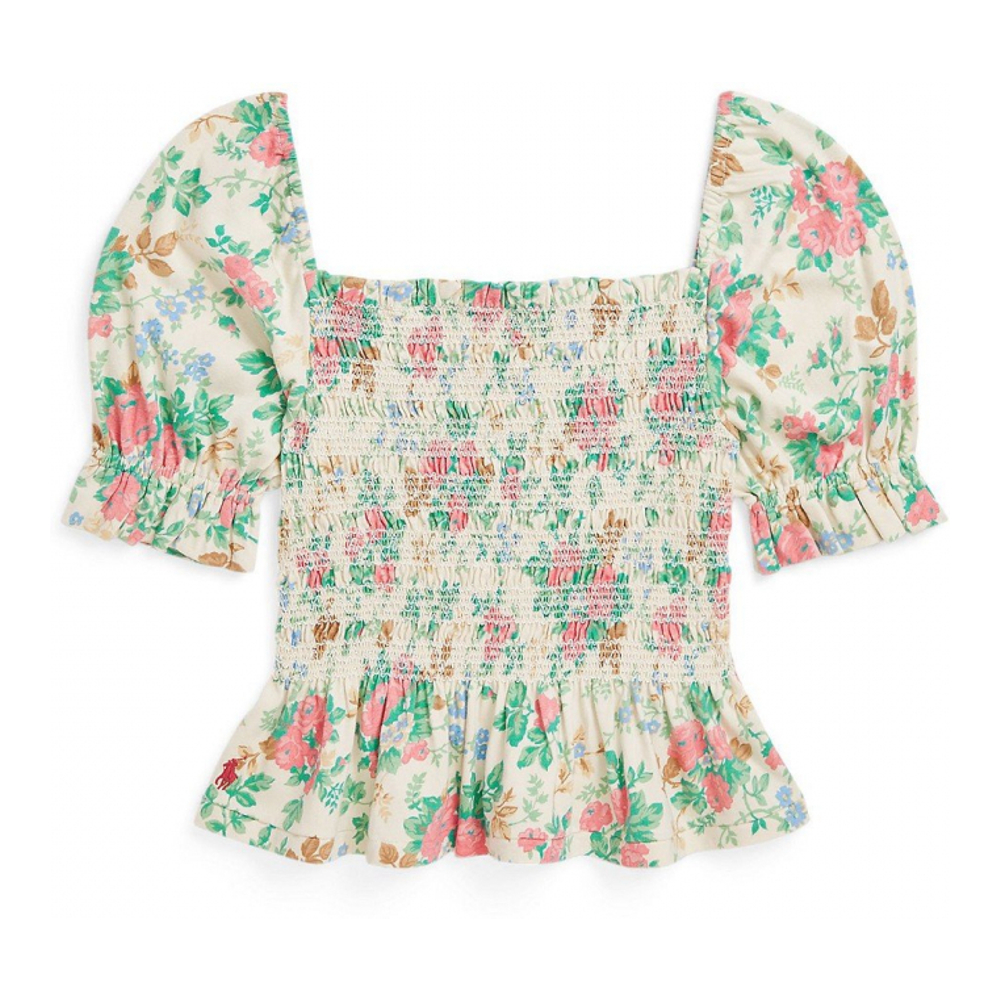 Big Girl's 'Floral Smocked Jersey Peplum Top'