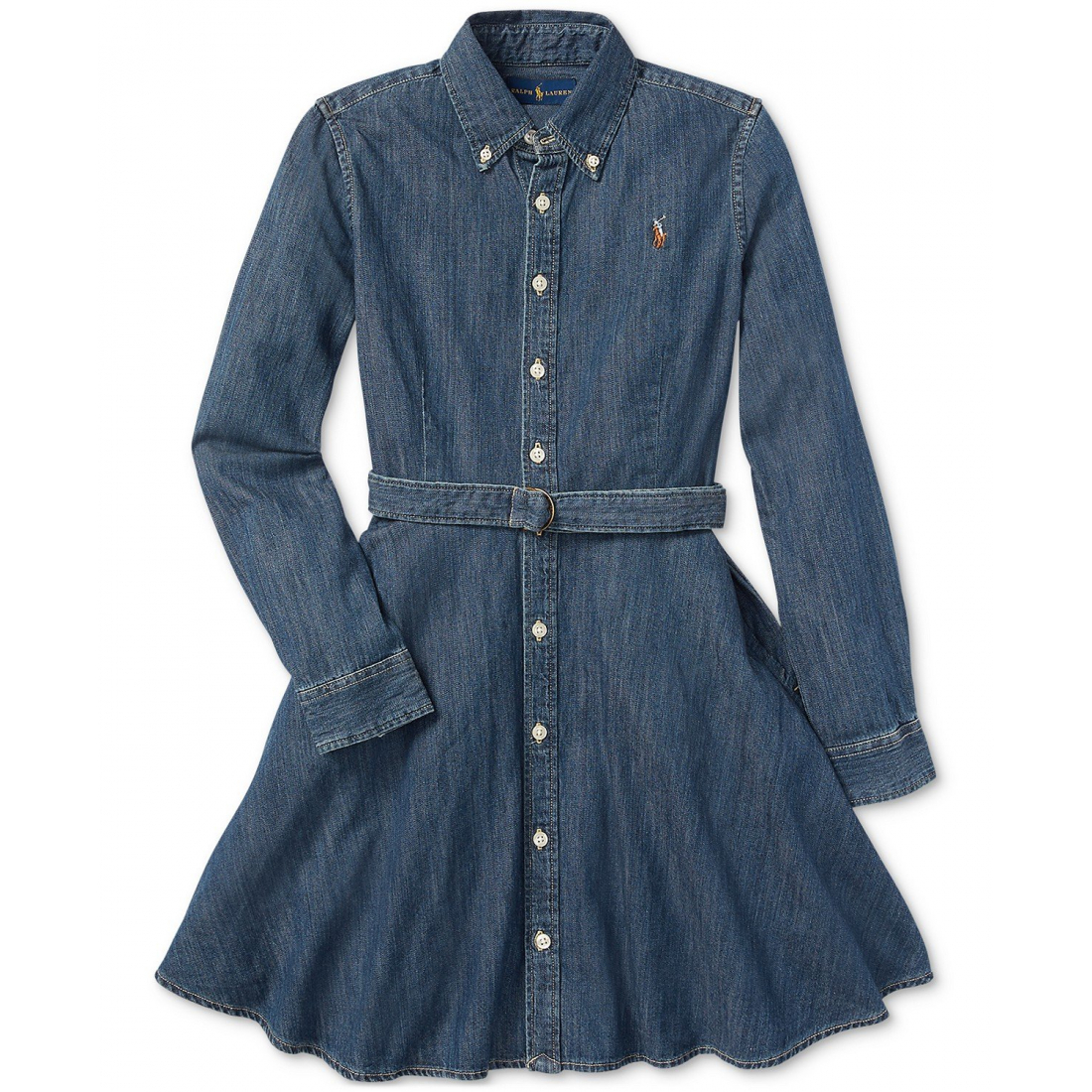 'Belted Denim Cotton Shirtdress' pour Filles