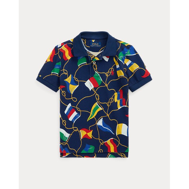 'Nautical-Flag Cotton Mesh Polo Shirt' pour Petits garçons