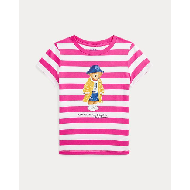 'Striped Polo Bear Cotton Jersey Tee' pour Petites filles