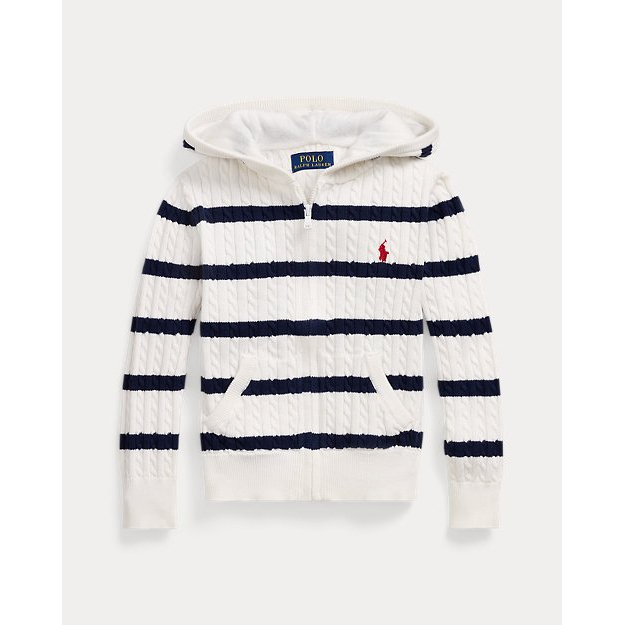 'Striped Cotton Hooded Full-Zip Sweater' pour Petites filles