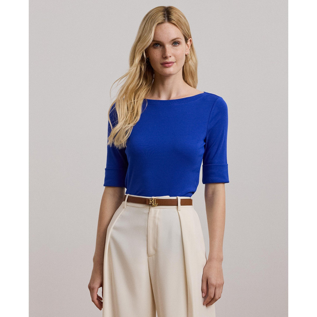 'Stretch Cotton Boatneck T-Shirt' pour Femmes