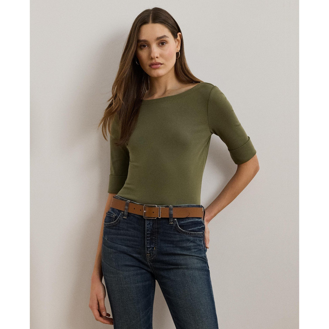 'Stretch Cotton Boatneck T-Shirt' pour Femmes