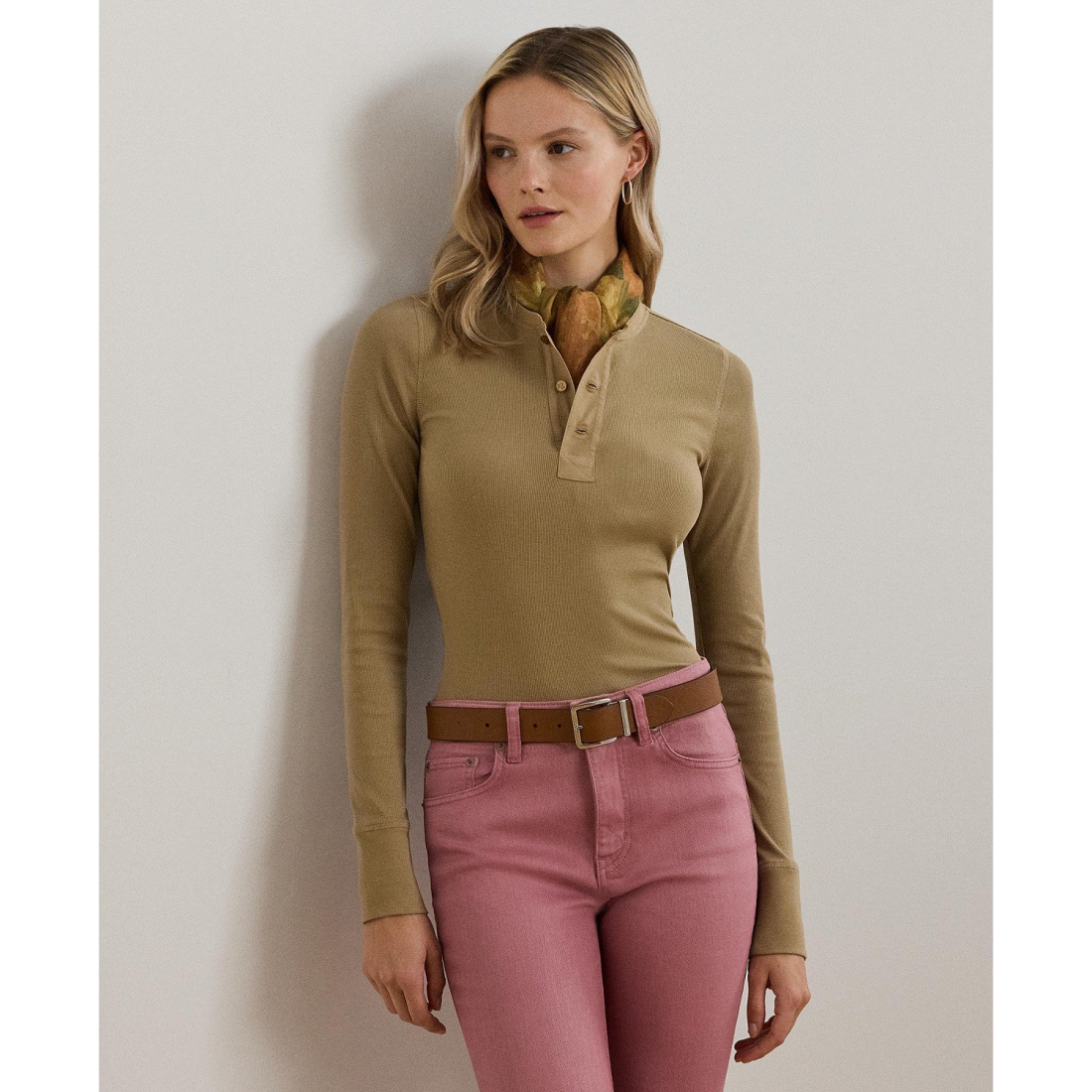 'Stretch Cotton Henley Top' pour Femmes