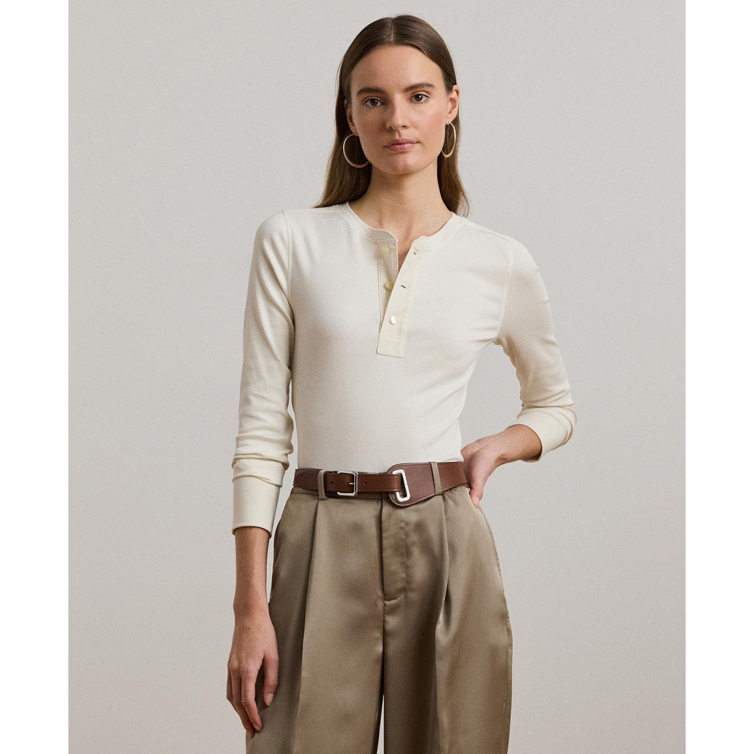'Stretch Cotton Henley Top' pour Femmes