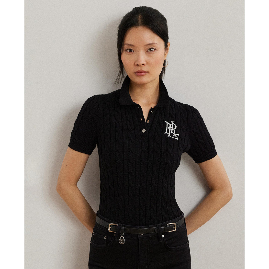 'Cable-Knit Polo Shirt, Regular & Petite' pour Femmes