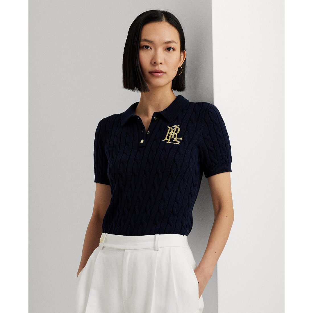 'Cable-Knit Polo Shirt, Regular & Petite' pour Femmes