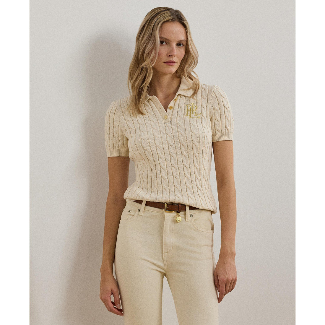 'Cable-Knit Polo Shirt, Regular & Petite' pour Femmes