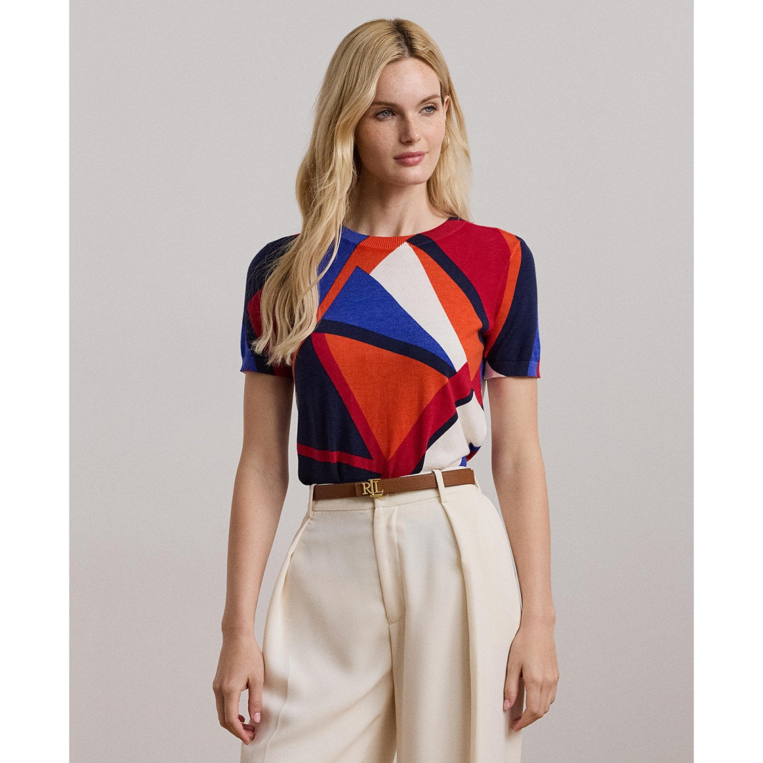 'Print Cotton-Blend Short-Sleeve Sweater' pour Femmes