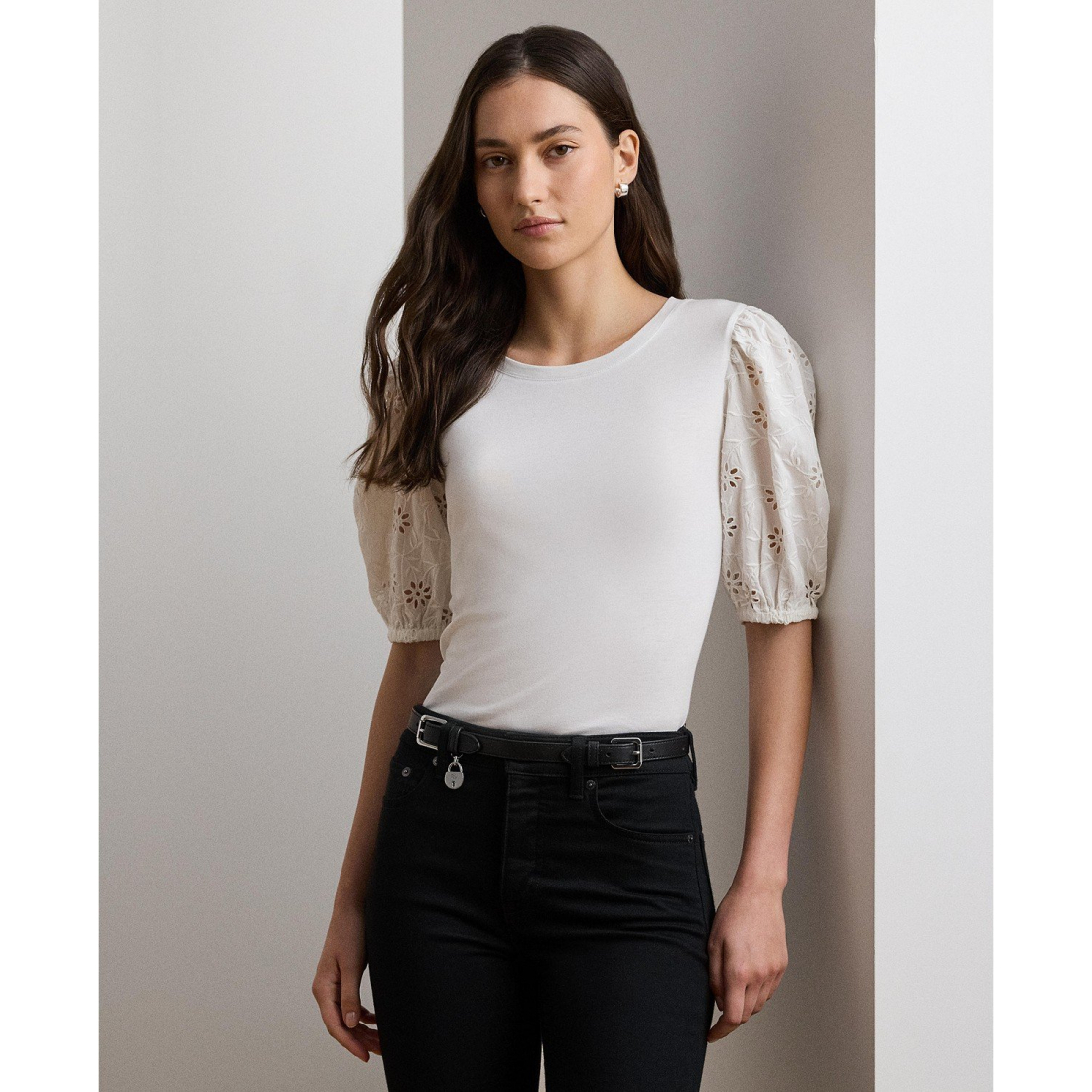 'Eyelet Jersey Puff-Sleeve Tee' pour Femmes