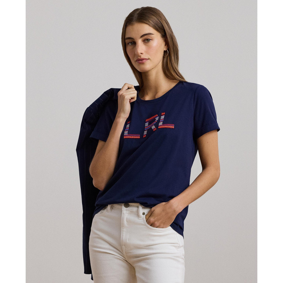'Beaded-Logo Cotton Jersey Tee' pour Femmes