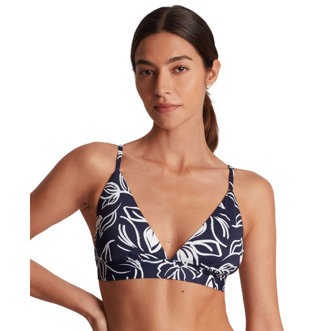 'Floral-Print Triangle V-Neck Bikini Top' pour Femmes