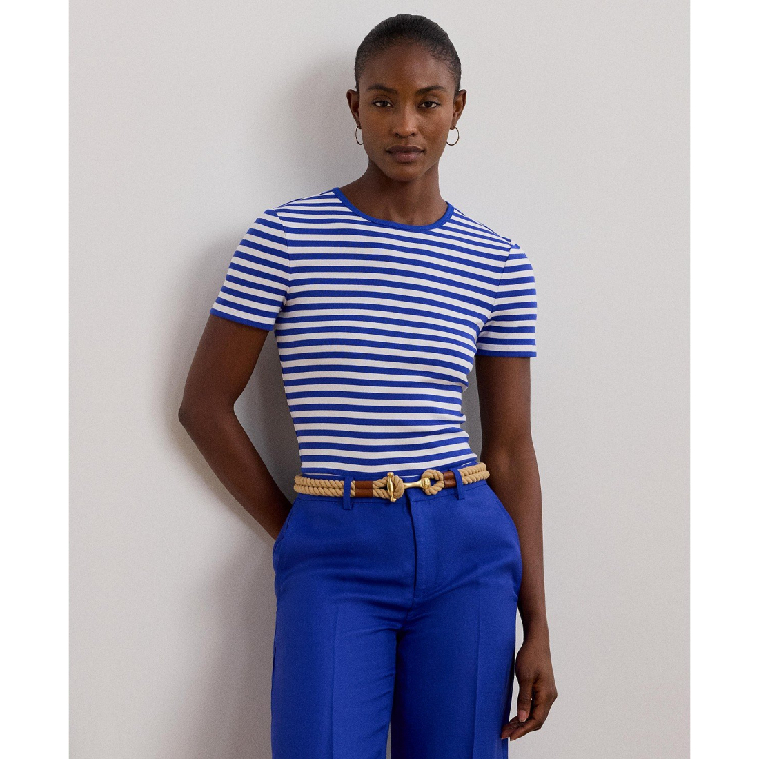 'Striped Stretch Cotton Crewneck Tee' pour Femmes
