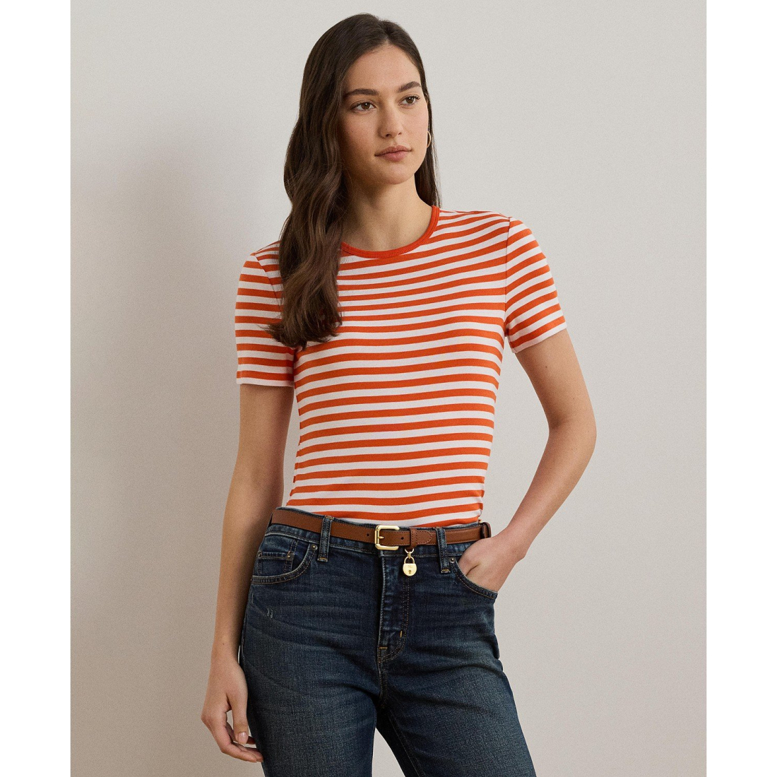 'Striped Stretch Cotton Crewneck Tee' pour Femmes