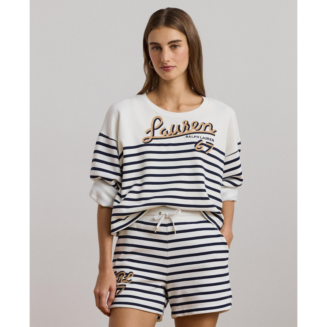 'Striped French Terry Cropped Sweatshirt' pour Femmes