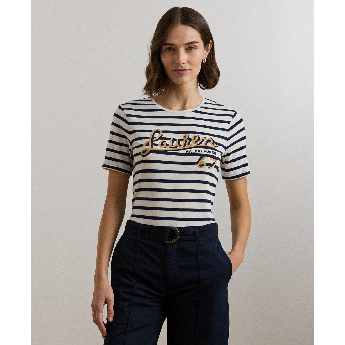 'Logo Striped Cotton-Blend Jersey Tee' pour Femmes