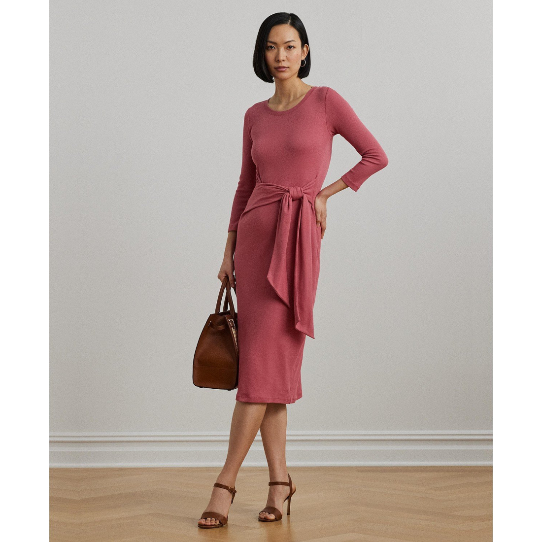 'Tie-Front Cotton-Blend Crewneck Dress' pour Femmes