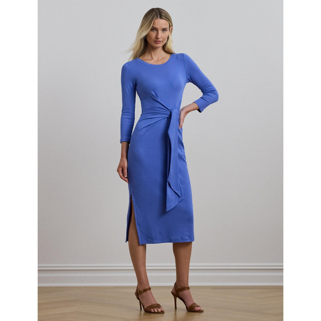 'Tie-Front Cotton-Blend Crewneck Dress' pour Femmes