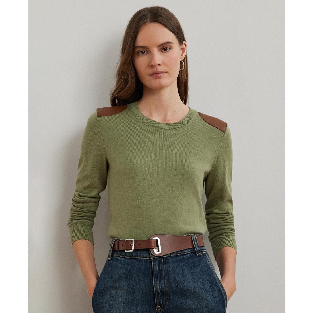 Women's 'Faux-Leather-Trim Cotton-Blend Sweater'