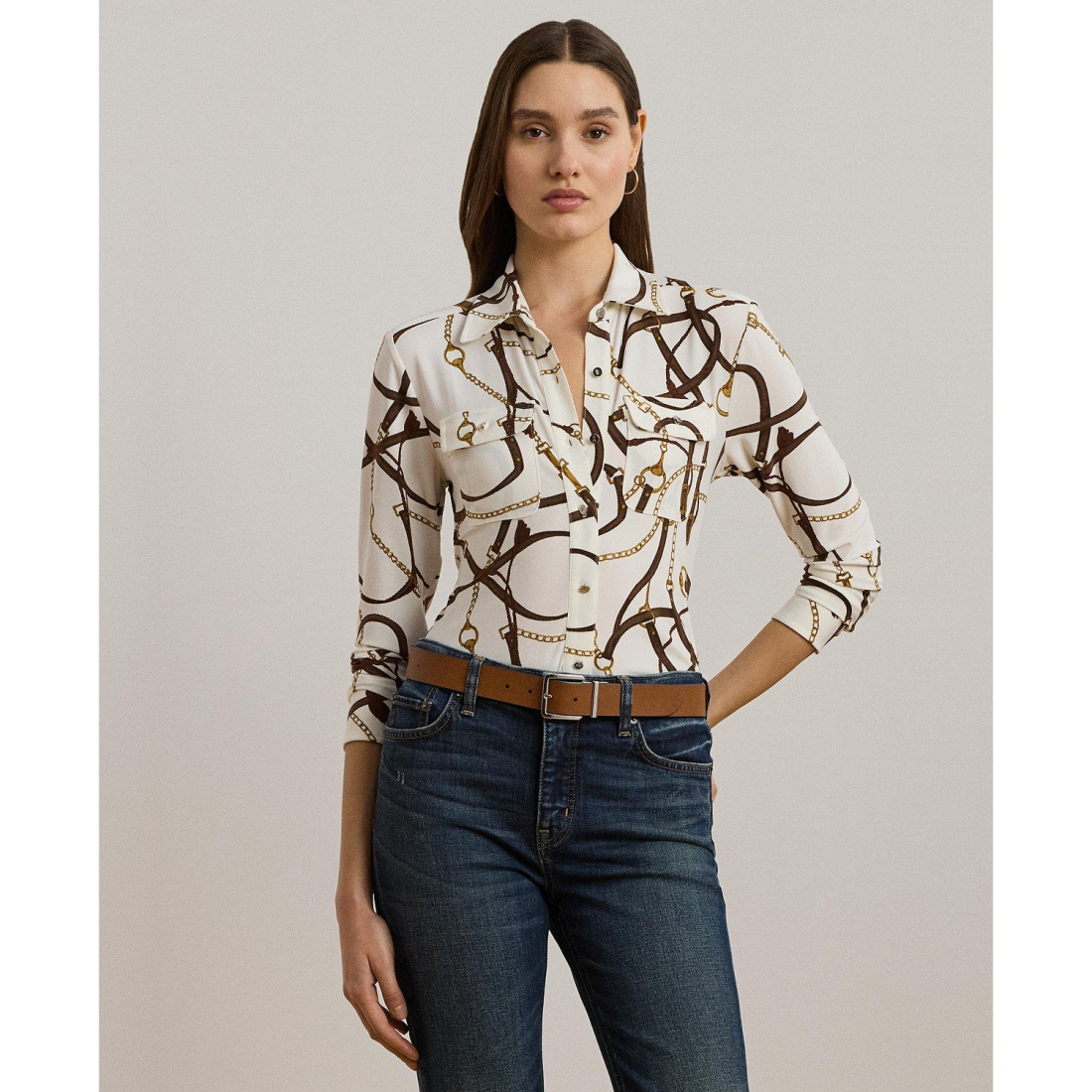 'Slim-Fit Belting-Print Jersey Shirt' pour Femmes
