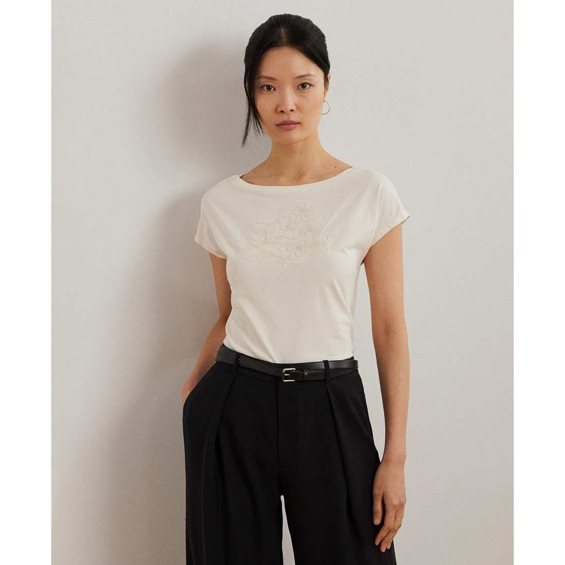 'Embroidered Jersey Tee, Regular & Petite' pour Femmes